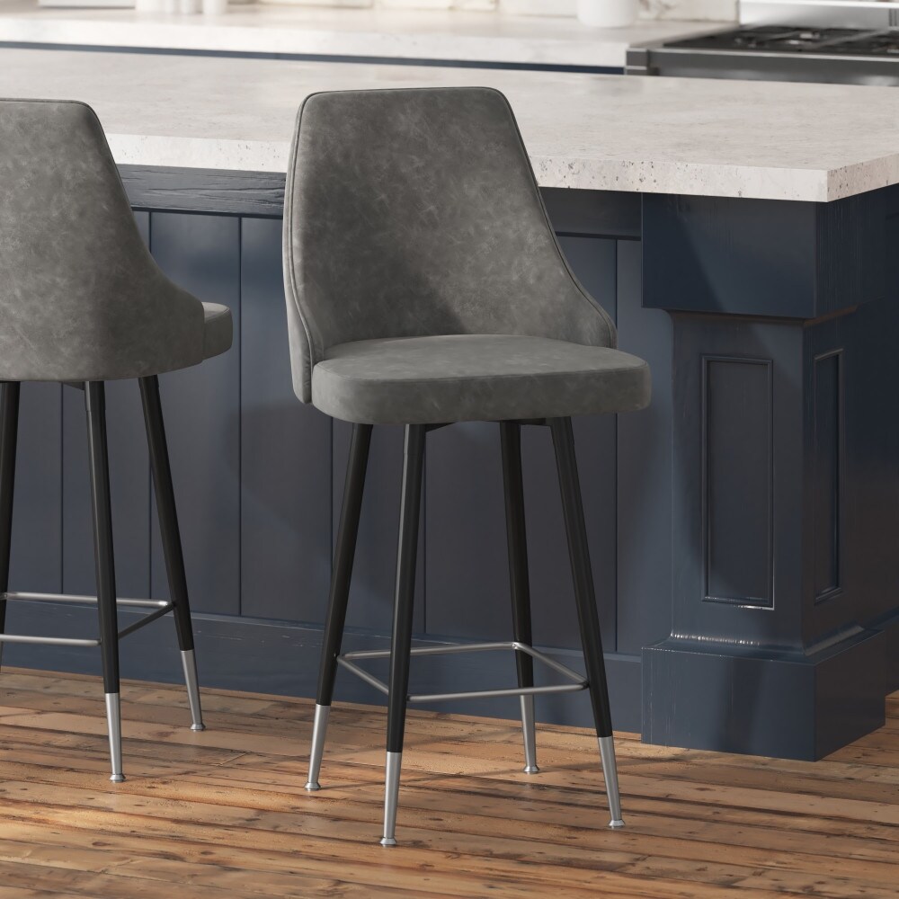 Armless Upholstered Counter Stools with Accented Metal Frames