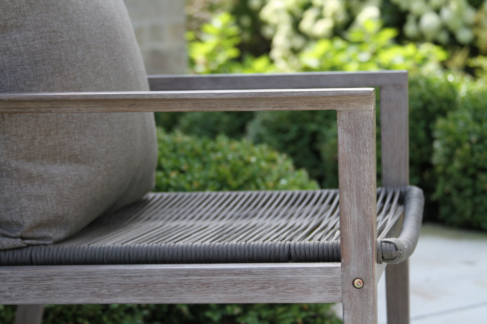 3 Piece Gray Wash Eucalyptus and Rope Lounge Chair Set With Square Accent Table   Tropical   Outdoor Lounge Sets   by Outdoor Interiors  Houzz