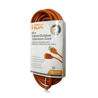 HDX 25 ft. 163 Light Duty IndoorOutdoor Extension Cord Orange HD#277-509