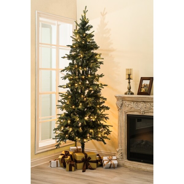 7Ft PreLit LED Artificial Slim Fir Christmas Tree with Metal Stand