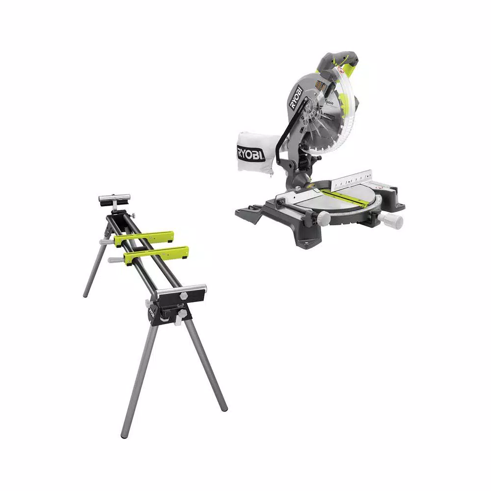 RYOBI 10 in. Sliding Miter Saw with LED and Miter Saw Stand with Tool-Less Height Adjustment and#8211; XDC Depot