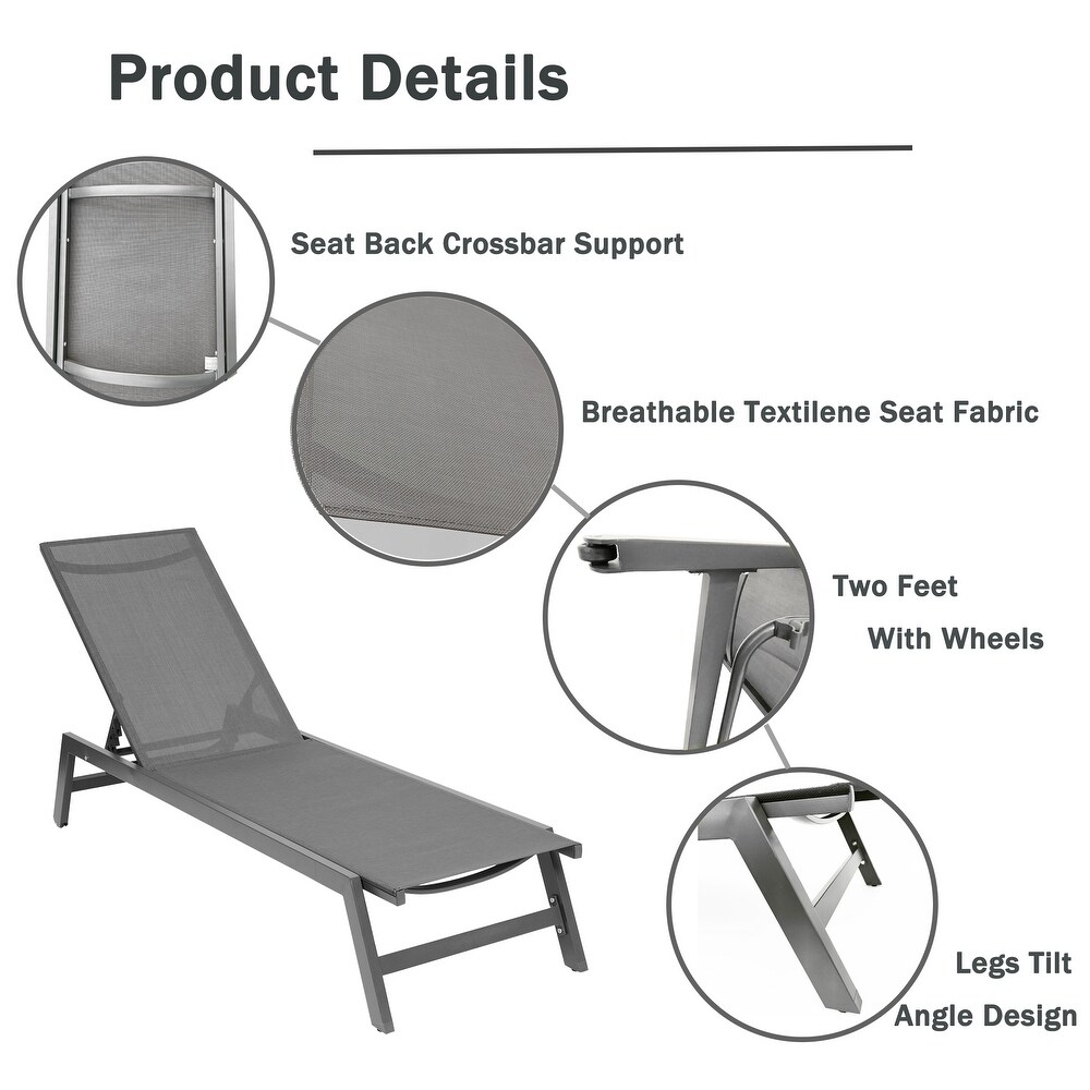 Outdoor Chaise Lounge Chair with 5 Position Adjustable Backrest and Wheels  75\