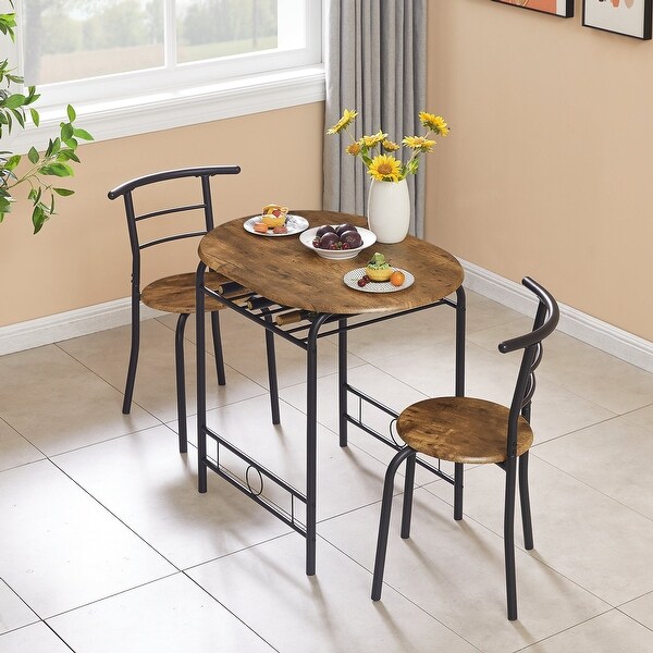 3-Piece Dining Set， Modern Wood Oval Table and 2 Chairs Set with Built-In Wine Rack