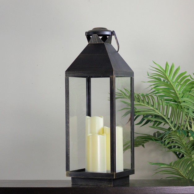 Gold Brushed Black Candle Lantern With Flameless Led Candles