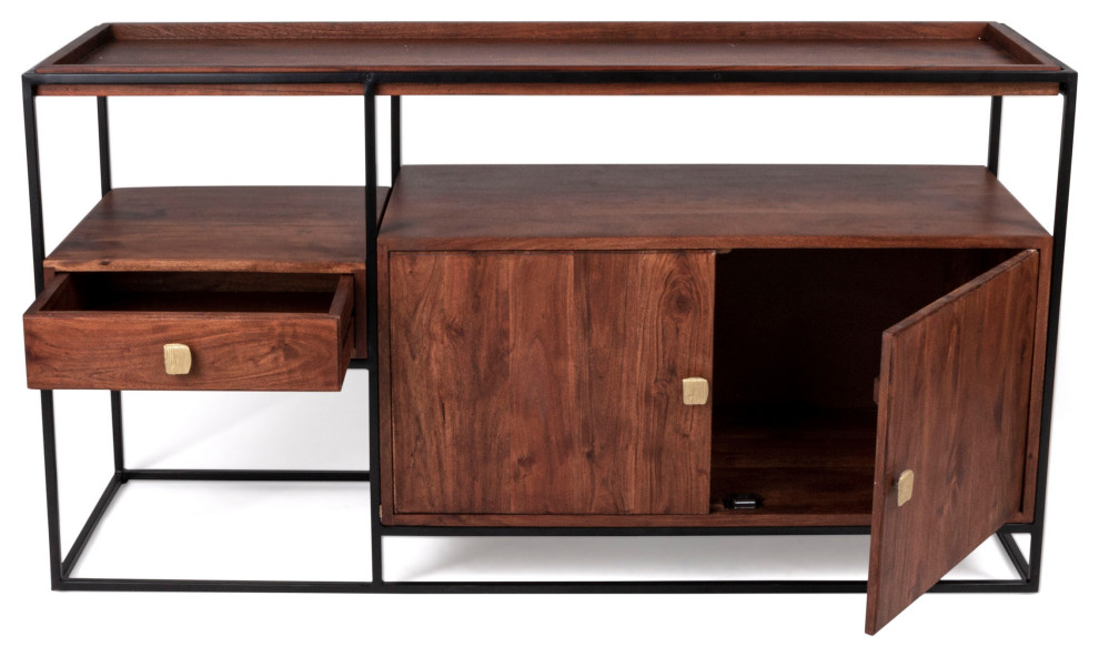 Baxley Solid Wood and Iron Media Console   Industrial   Entertainment Centers And Tv Stands   by Gild  Houzz