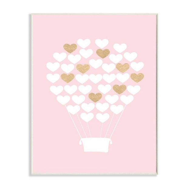 White Gold Pink Heart Hot Air Balloon Kids x27 Wall Plaque Art Stupell Industries