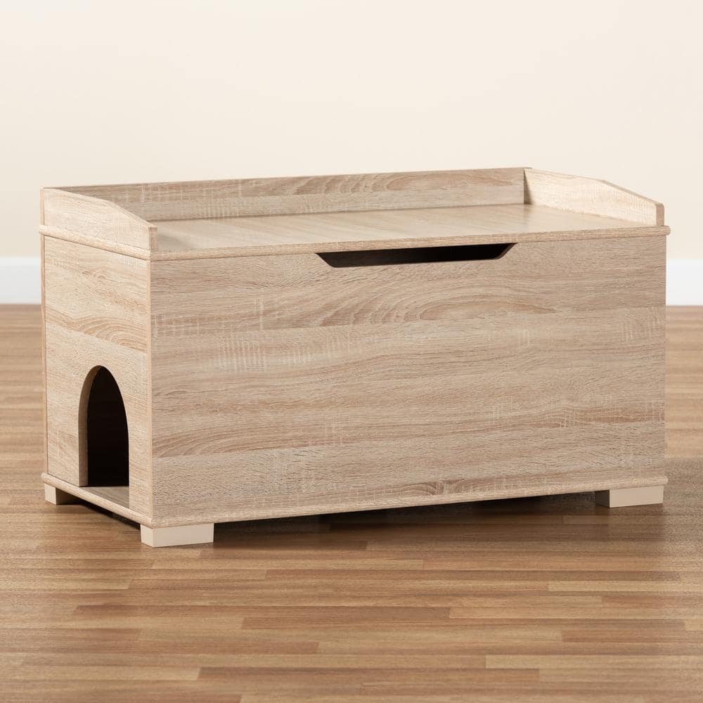 Baxton Studio Mariam Oak Litter Box Cover Cat House 194-11763-HD