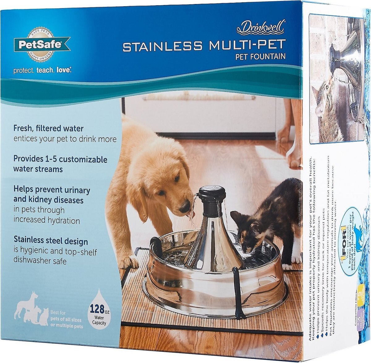 PetSafe Drinkwell 360 Stainless Steel Cat and Dog Water Fountain， 128-oz