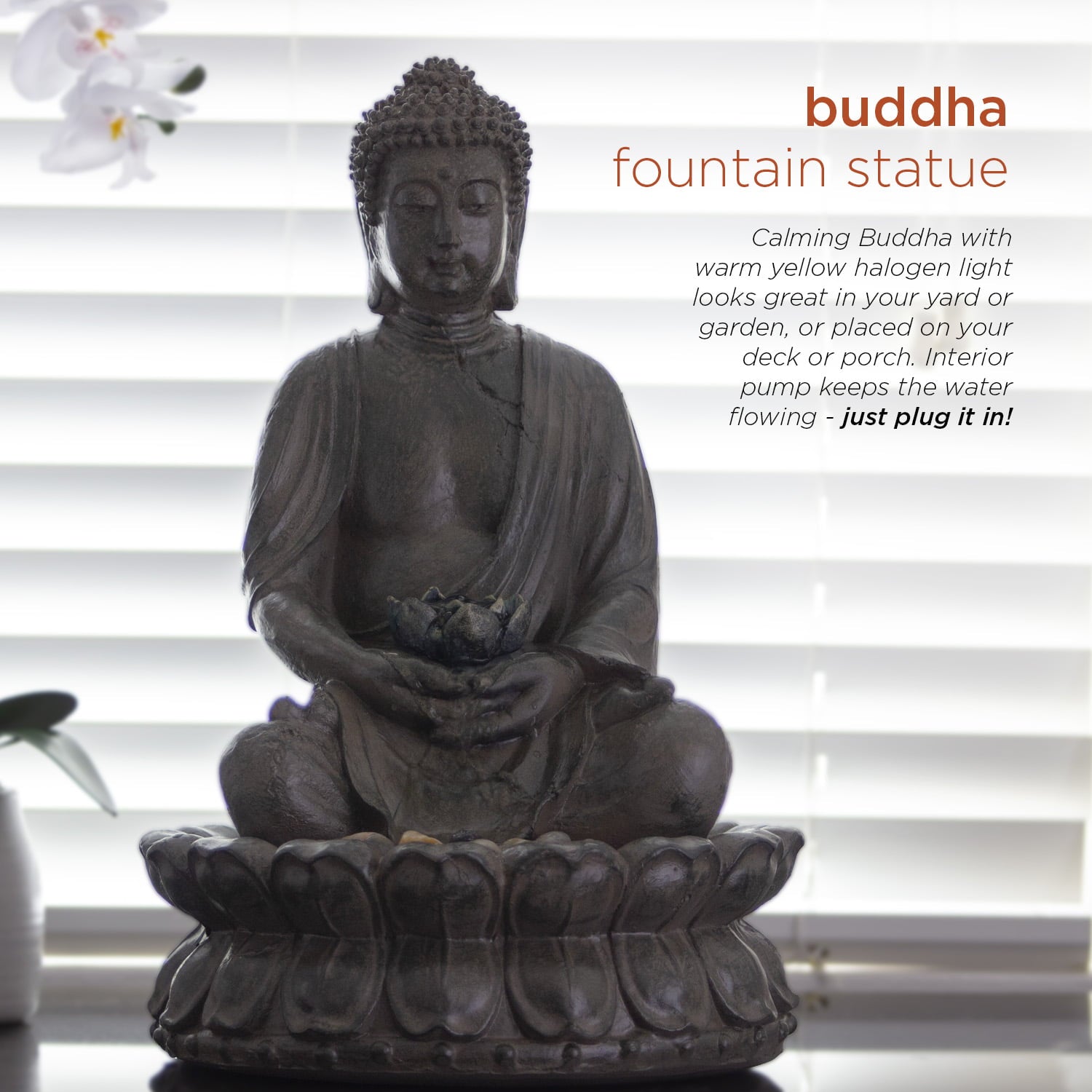 Alpine Buddha Indoor/Outdoor Polyresin Fountain with LED Light