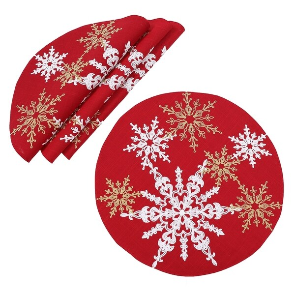 Magical Snowflakes Christmas Placemats 14x20，Set of 4，Red