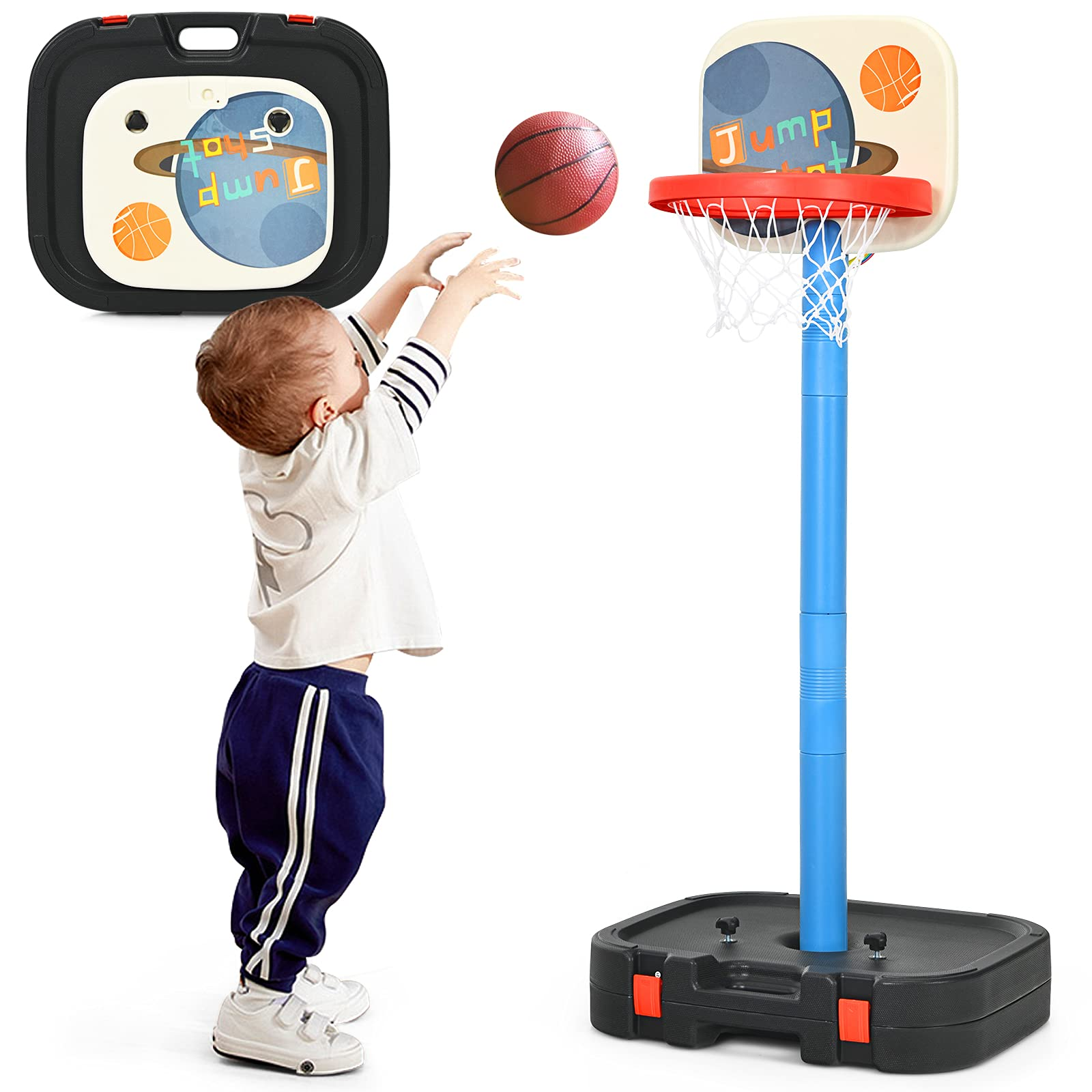 Costzon Kids Basketball Hoop, 2 in 1 Toddler Basketball Hoop Toy Set with Ring Toss & Storage Box for Boys Girls Baby