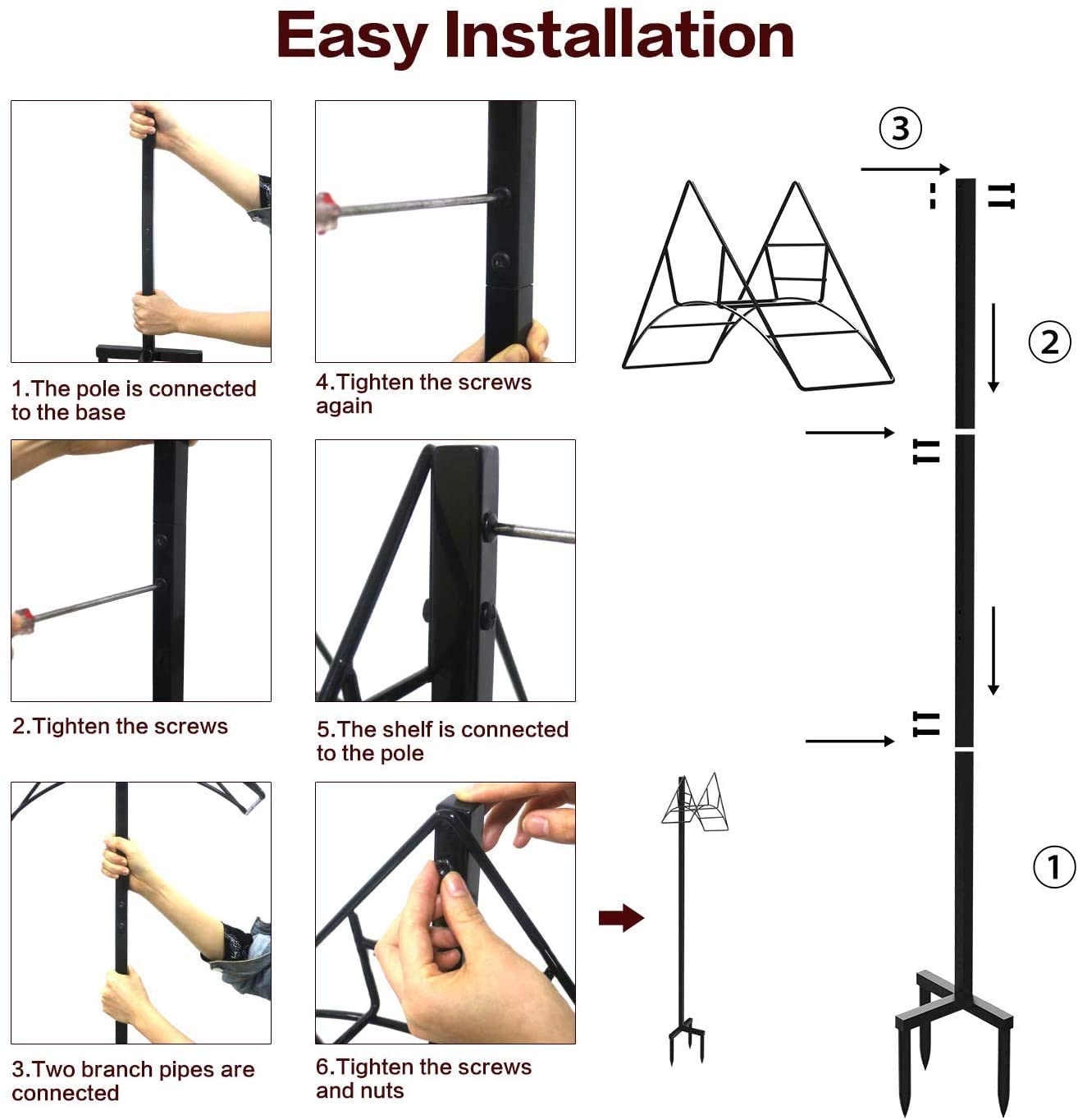 Artigarden Garden Hose Holder - Free Standing Metal Water Hose Stand Heavy Duty Flexible Pipe Storage Hanger Organizer for Lawn and Yard