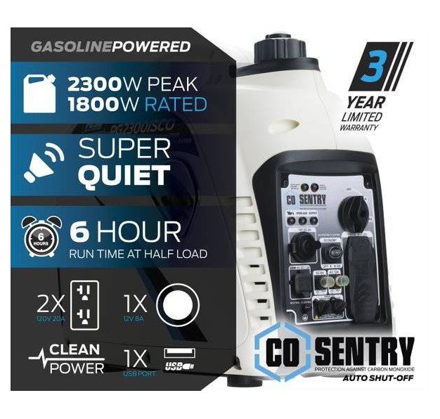 Pulsar 1800w Inverter Gas Powered Generator With Co Alert