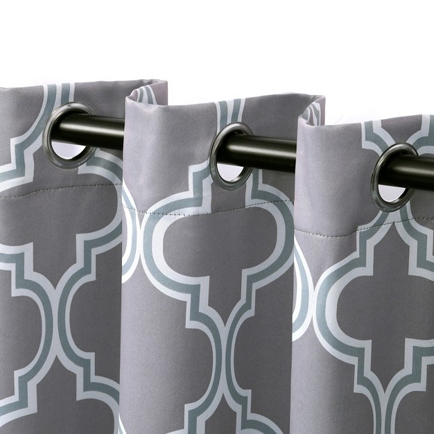 Geometric Trellis Thermal Insulated Blackout Curtain 2 panel Set With Grommet Topper Blue Nile Mills