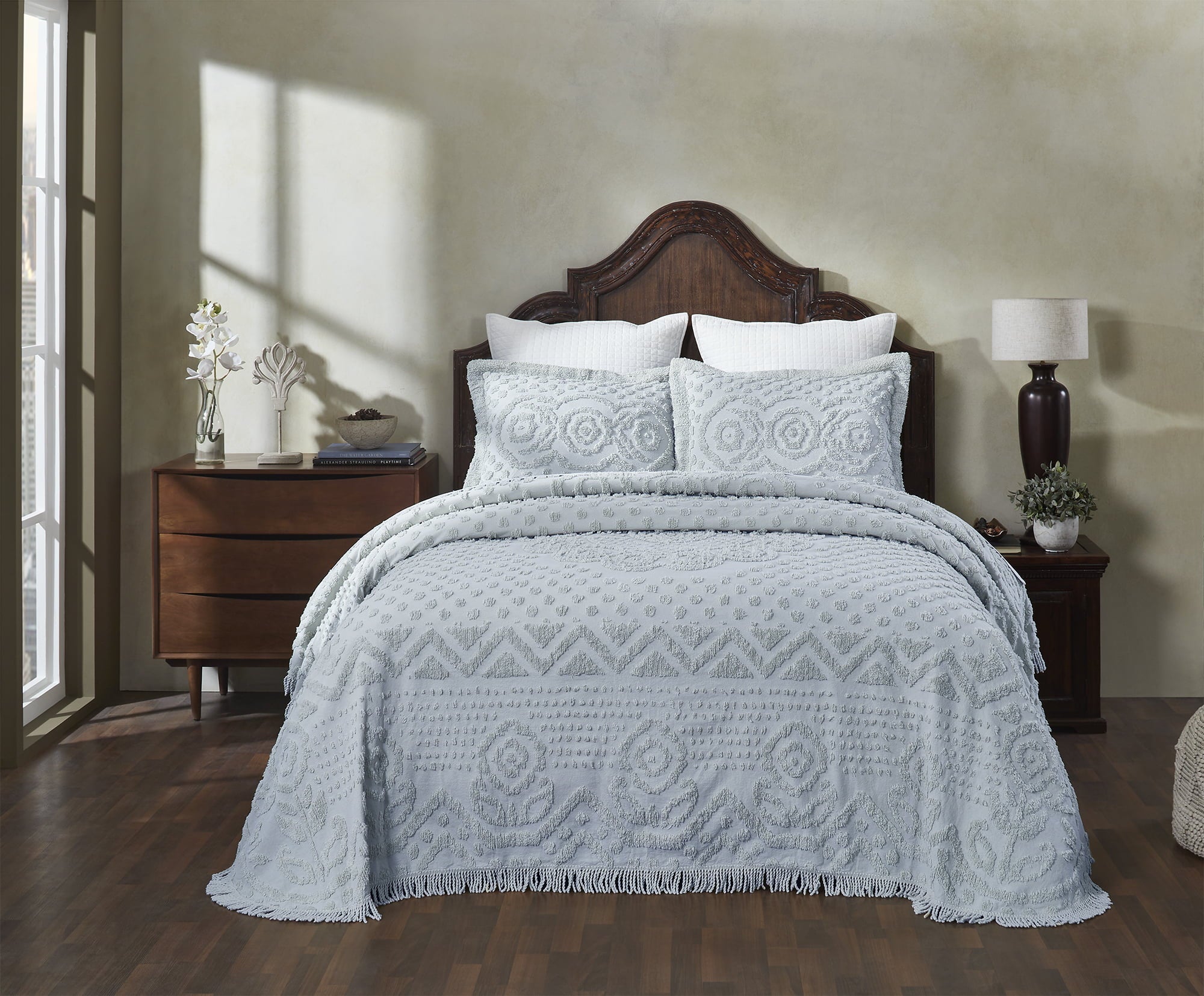 Better Trends Blue Heirloom 100% Cotton Medallion Design Bedspread Set， Twin