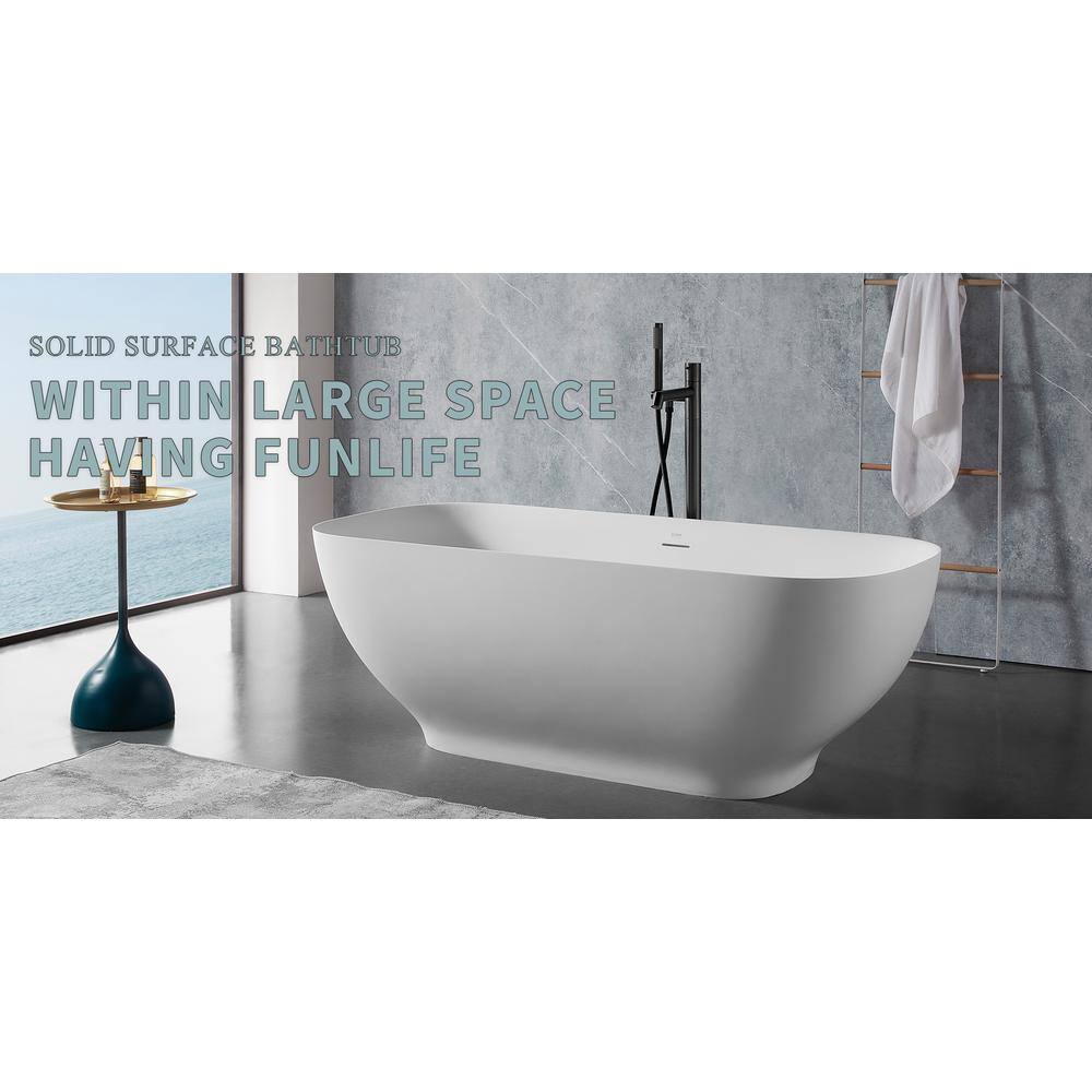 Xspracer 67 in. Stone Resin Flatbottom Freestanding Double Slipper Soaking Bathtub in White with Brass Drain JH-LID2110467