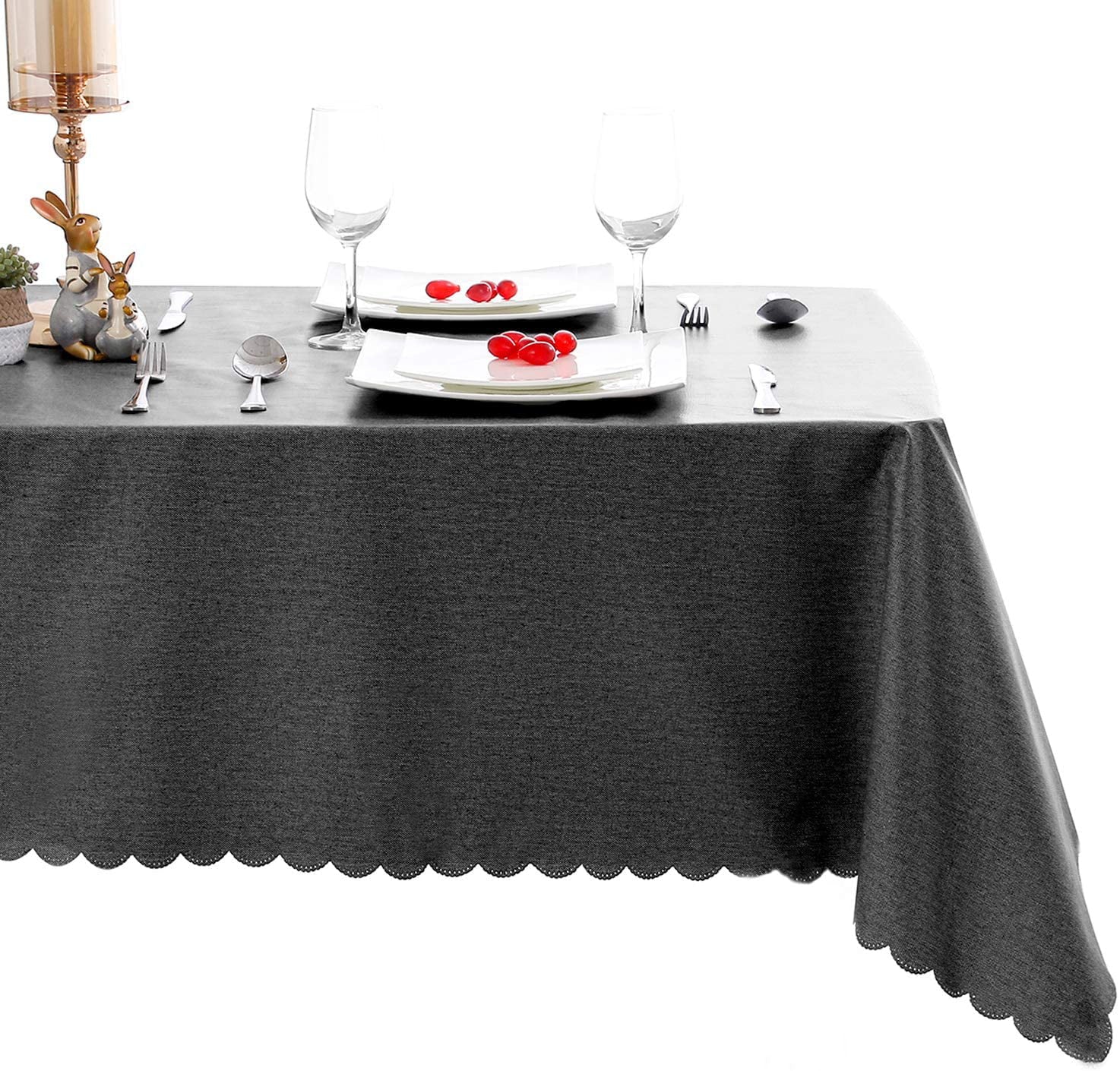 Hiasan PVC Rectangle Tablecloth - 100% Waterproof Oilproof Stain Resistant Wipeable Vinyl Table Cloth for Kitchen Dining and Outdoor Picnic, 54 x 108 Inch, Black