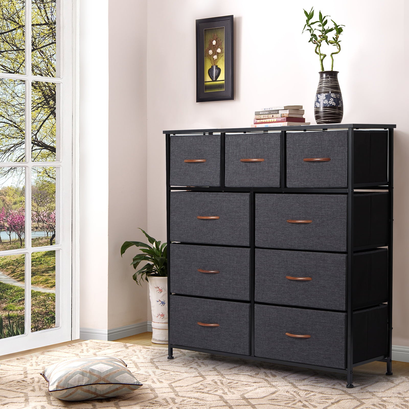 AVAWING Dresser with 9 Drawers, Dresser for Bedroom with Drawers, Vertical Storage Tower, Fabric Dresser Tower for Closets,Bedroom, Hallway- Sturdy Steel Frame