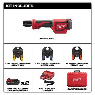 MW M18 18V Lithium-Ion Cordless Short Throw Press Tool Kit and M18 FUEL 18V Lithium-Ion Cordless 14 in Hex Impact Driver 2674-22C-2953-20