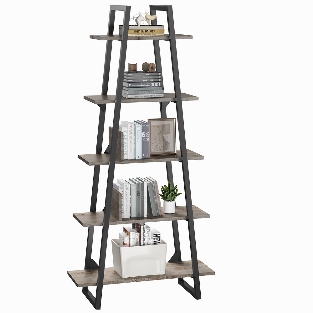 Bookshelf 5 Tier Industrial Wood