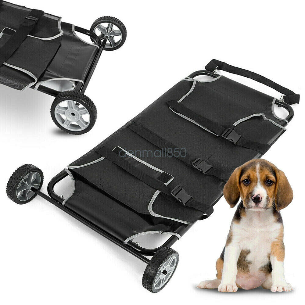 Miumaeov Animal Stretcher Pet Trolley 45x27'' Pet Bed 2 Castors 250lb Capacity Mesh Style with 2 Wheels for Dog and Other Animal