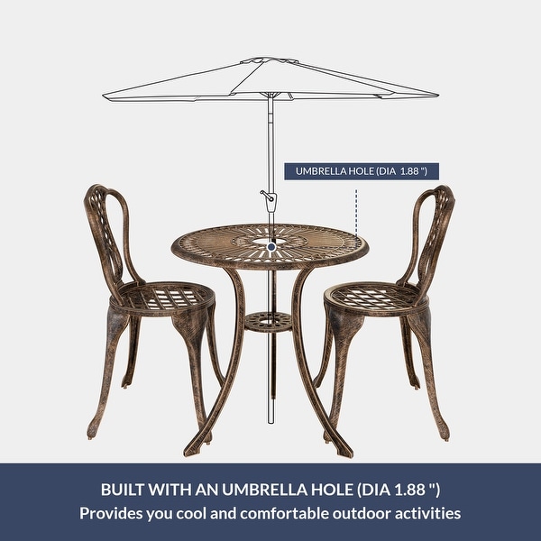 BELLEZE 3PC Patio Bistro Set Aluminum Table and Antique Chairs，Bronze