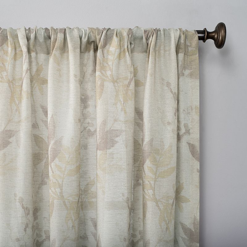 No. 918 Hilary Watercolor Floral Linen Blend Semi-Sheer Rod Pocket Curtain Panel