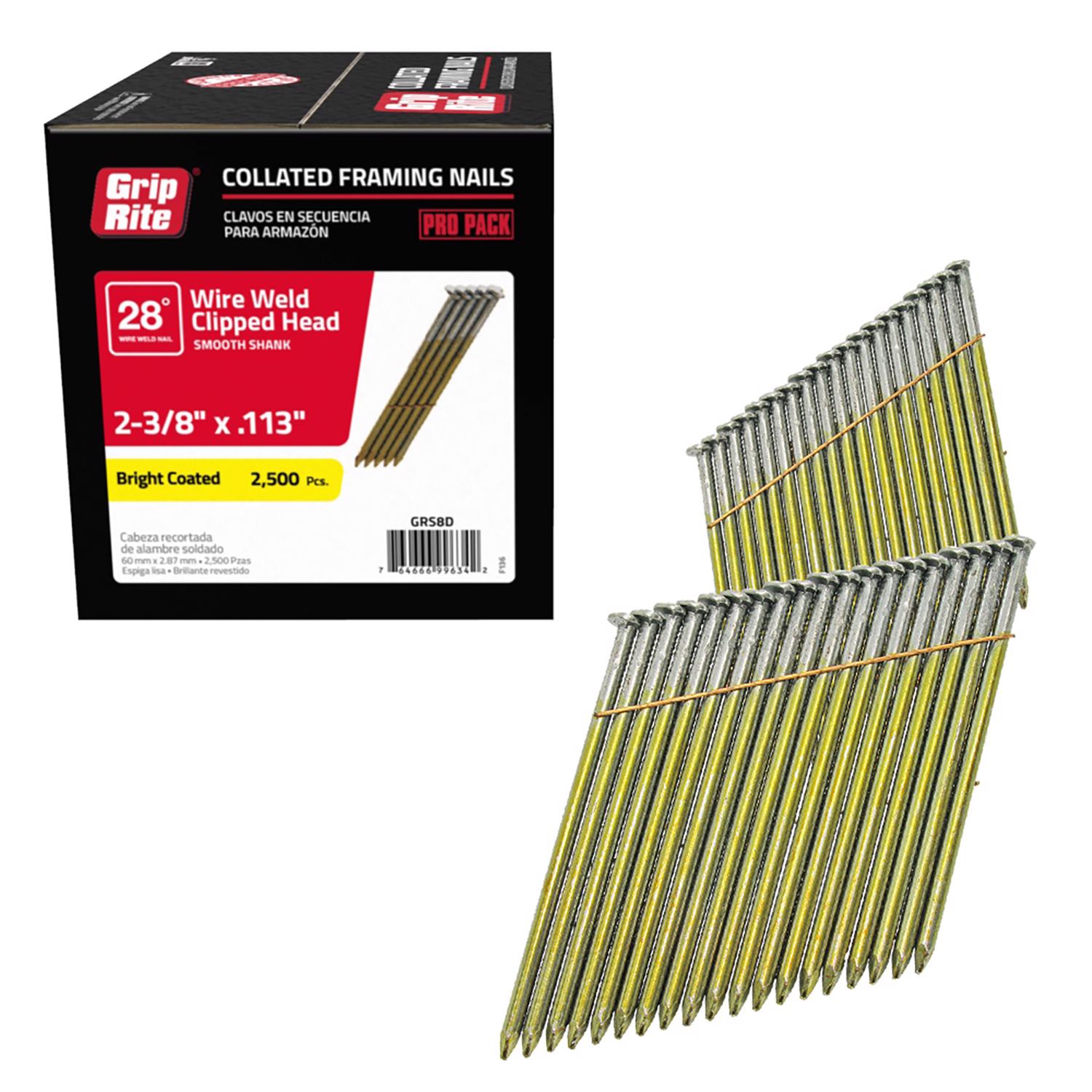 Grip-Rite 2-3/8 in. 11-1/2 Ga. Angled Strip Bright Framing Nails 28 deg 2500 pk