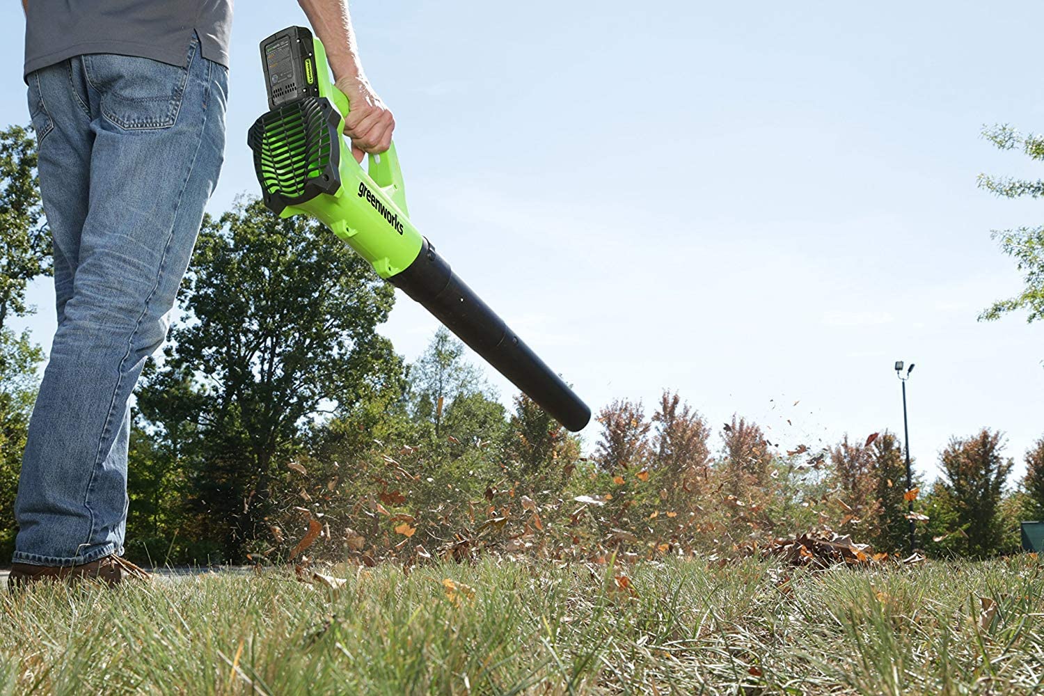 Greenworks 24V 330 CFM 100 MPH Axial Leaf Blower with 2Ah Battery and Charger， 2403502