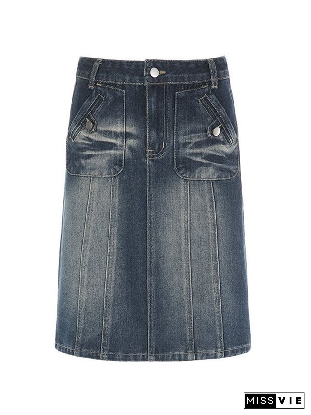 Paneled Cargo Denim Midi Skirt