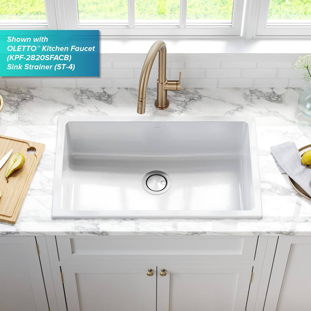 KRAUS Turino White Fireclay 29.88 in. Single Bowl Drop-InUndermount Kitchen Sink KFD1-30GWH