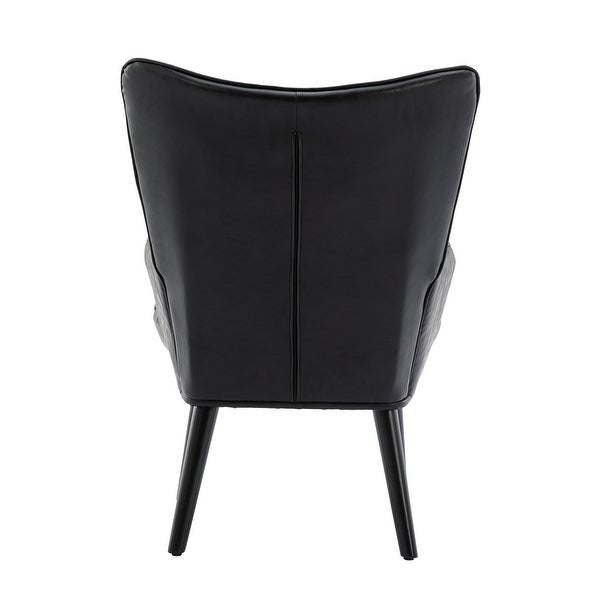 PU Leather Accent Chair for Living Room， Modern Tufted Button Wingback Reading Chair Arms Side Chair with Solid Wood Legs