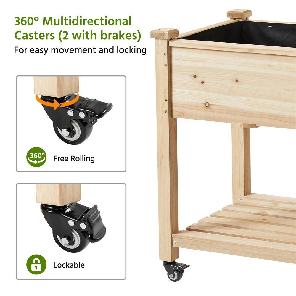 Yaheetech 42 in. L x 23 in. W x 33 in. H Raised Garden Bed with Lockable Wheels  Liner DYhq440001