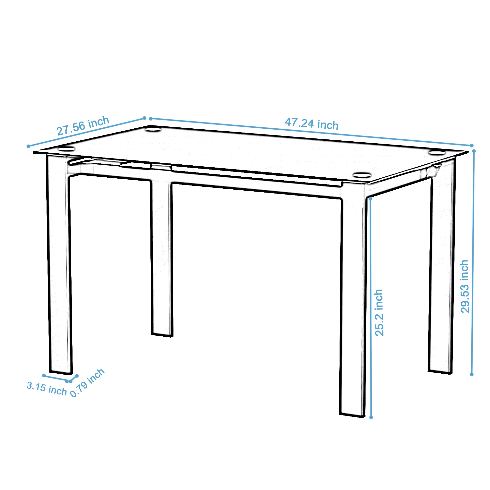 CoSoTower Modern Tempered Glass Black Dining Table, Simple Rectangular Metal Table Legs Living Room Kitchen Table