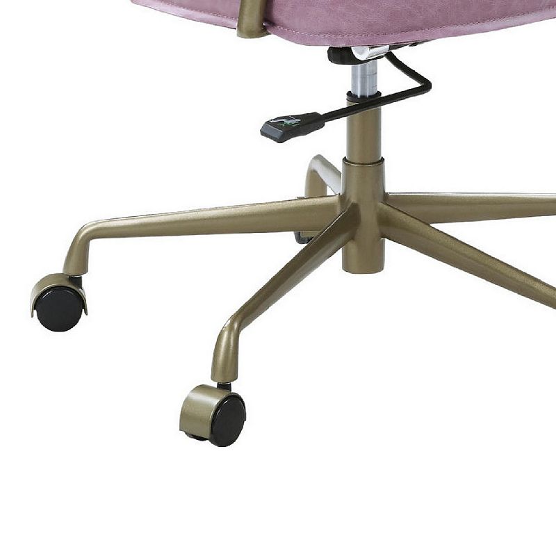 Office Chair with Leather Seat and Button Tufted Back， Pink