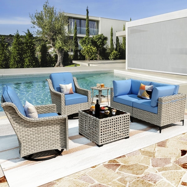 XIZZI 6Piece Patio Furniture Wicker Conversation Set with Swivel Chair