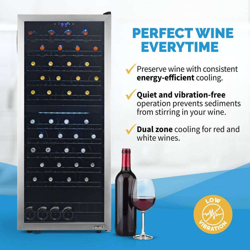 NewAir 23 in. 98-Bottle Wine Cooler and Beverage Cooler with Glass Door Low-Vibration Ultra-Quiet Inverter Compressor NWC098SS00