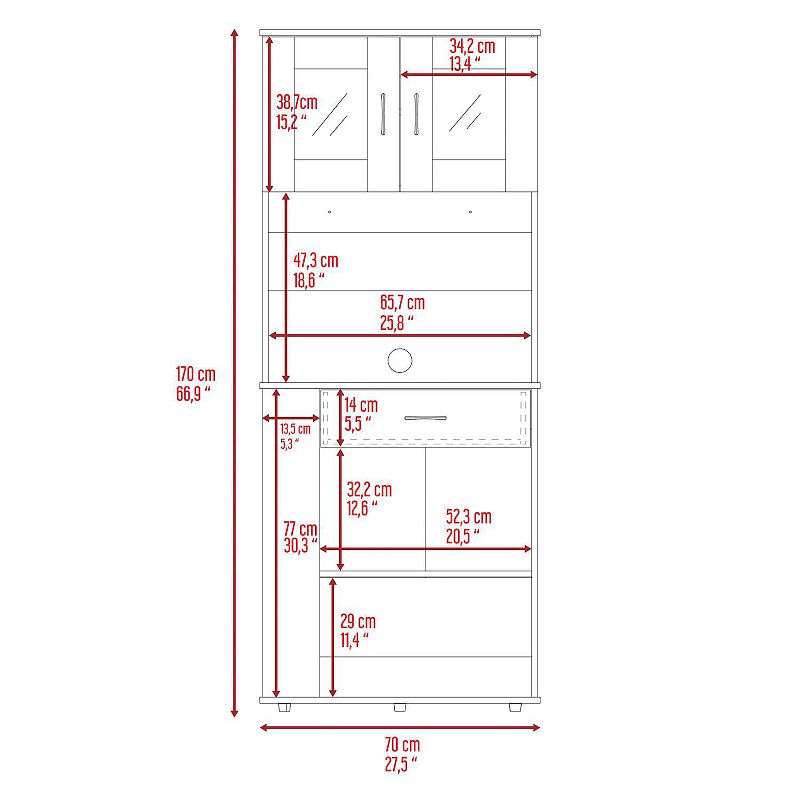 Poole Pantry Cabinet， Three Side Small  Shelves， One Drawer， Double Door Cabinet， Four Adjustable Metal Legs