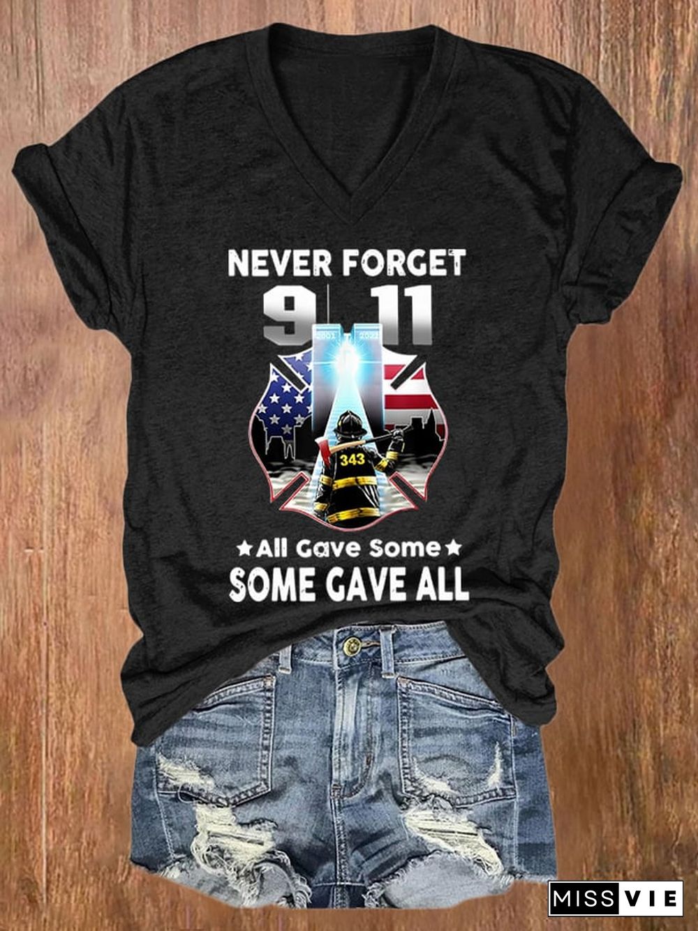 Women's Casual Never Forget 9.11 All Gave Some Some Gave All Printed Short Sleeve T-Shirt