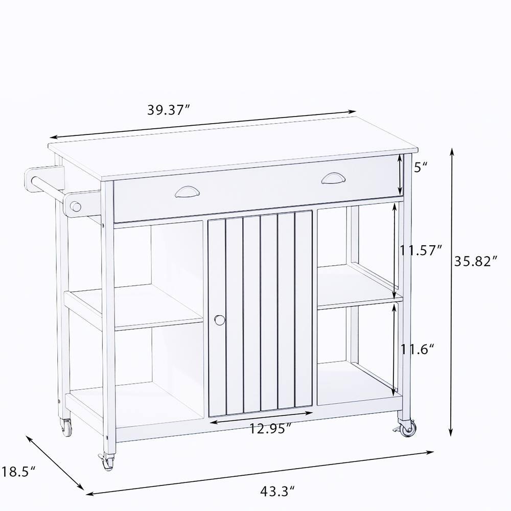 FUNKOL 5-Tier White Wood Top 39.57 in. W Freestanding Kitchen Island Trolley Cart With Adjustable Shelf W282dx42474