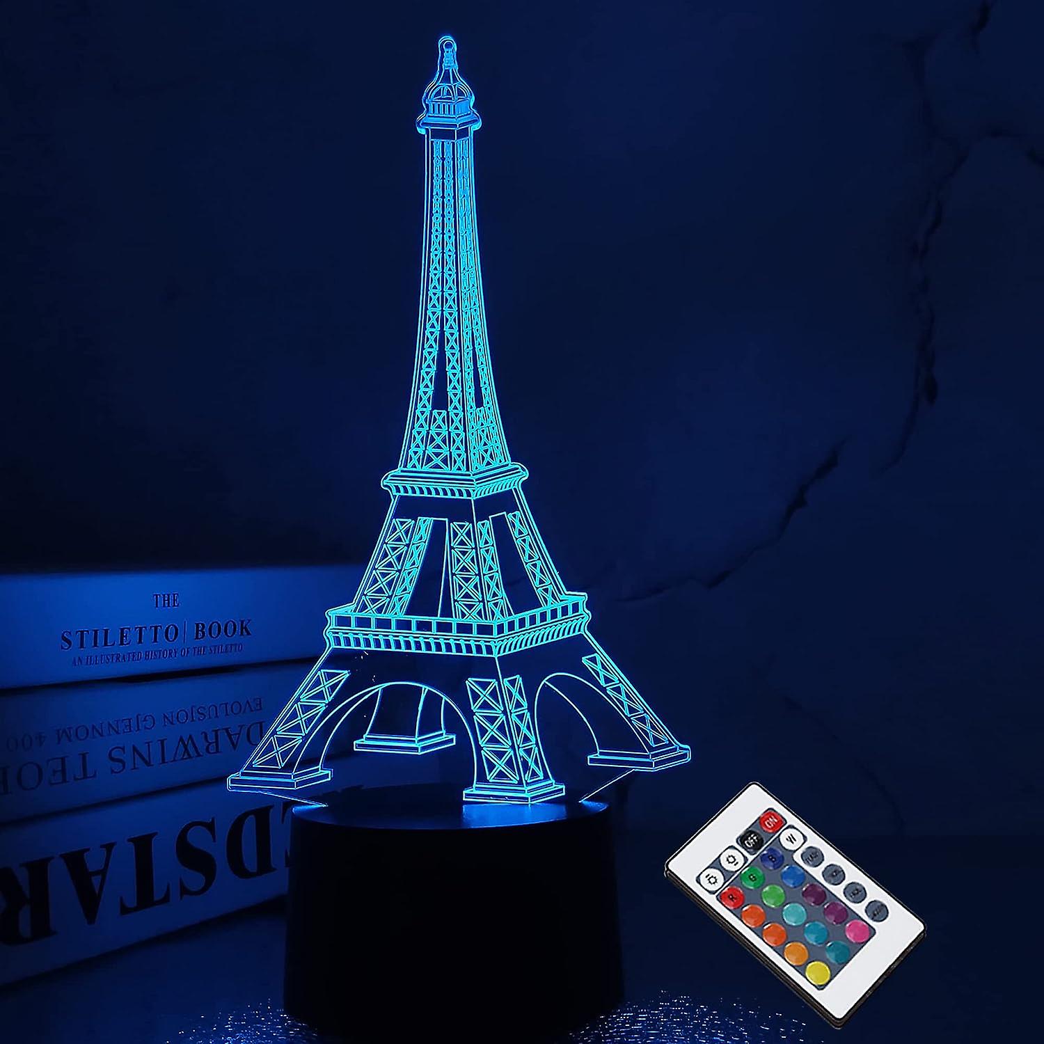 Eiffel Tower Night Light 3d Illusion Lamp Visual Bedroom Decoration Led Lamp With Remote Control 16 Changing Colors Paris Fashion Style Acrylic Gifts