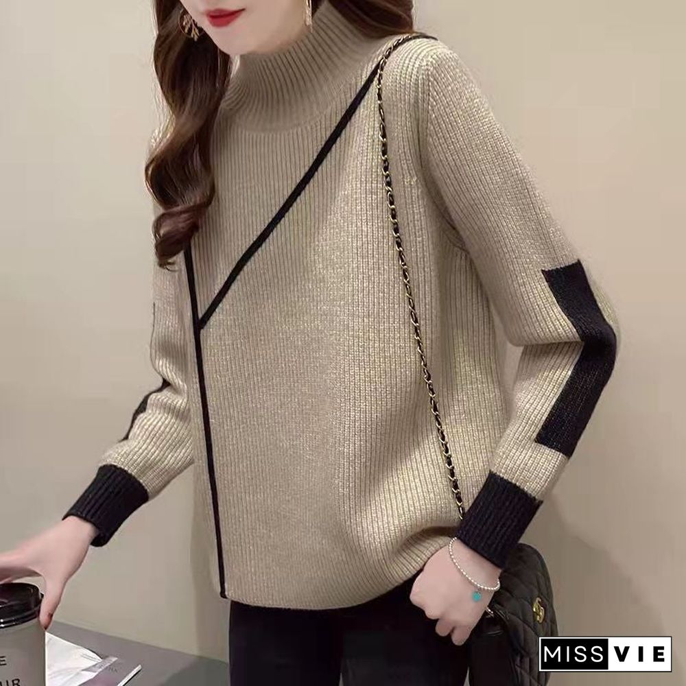 Semi-turtle Neck Lady Loose Bottoming Shirt