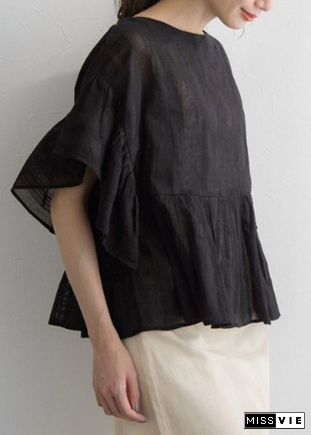 Black O-Neck Lantern Sleeve Shirt Lantern Sleeve