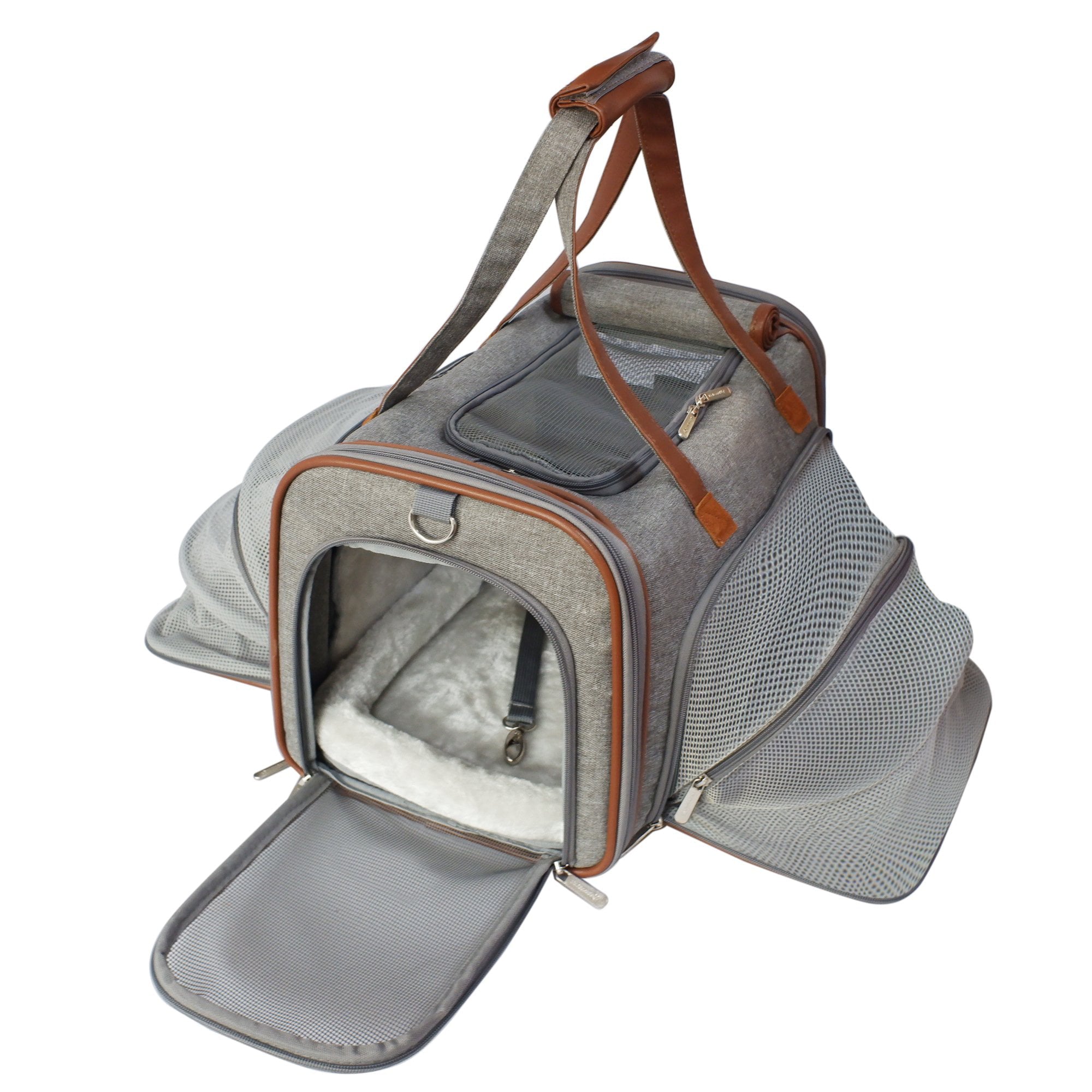 Gold Series Double Expandable Airline Capable Premium Pet Carrier - Platinum Gray