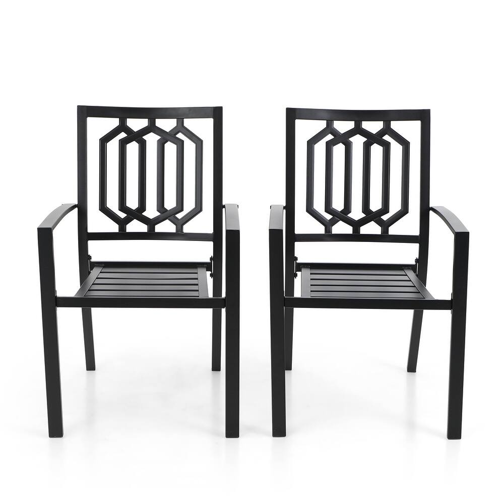 2 Piece Outdoor Patio Metal Dining Chairs for Garden Backyard E coating Weather resistant Stackable Armchairs