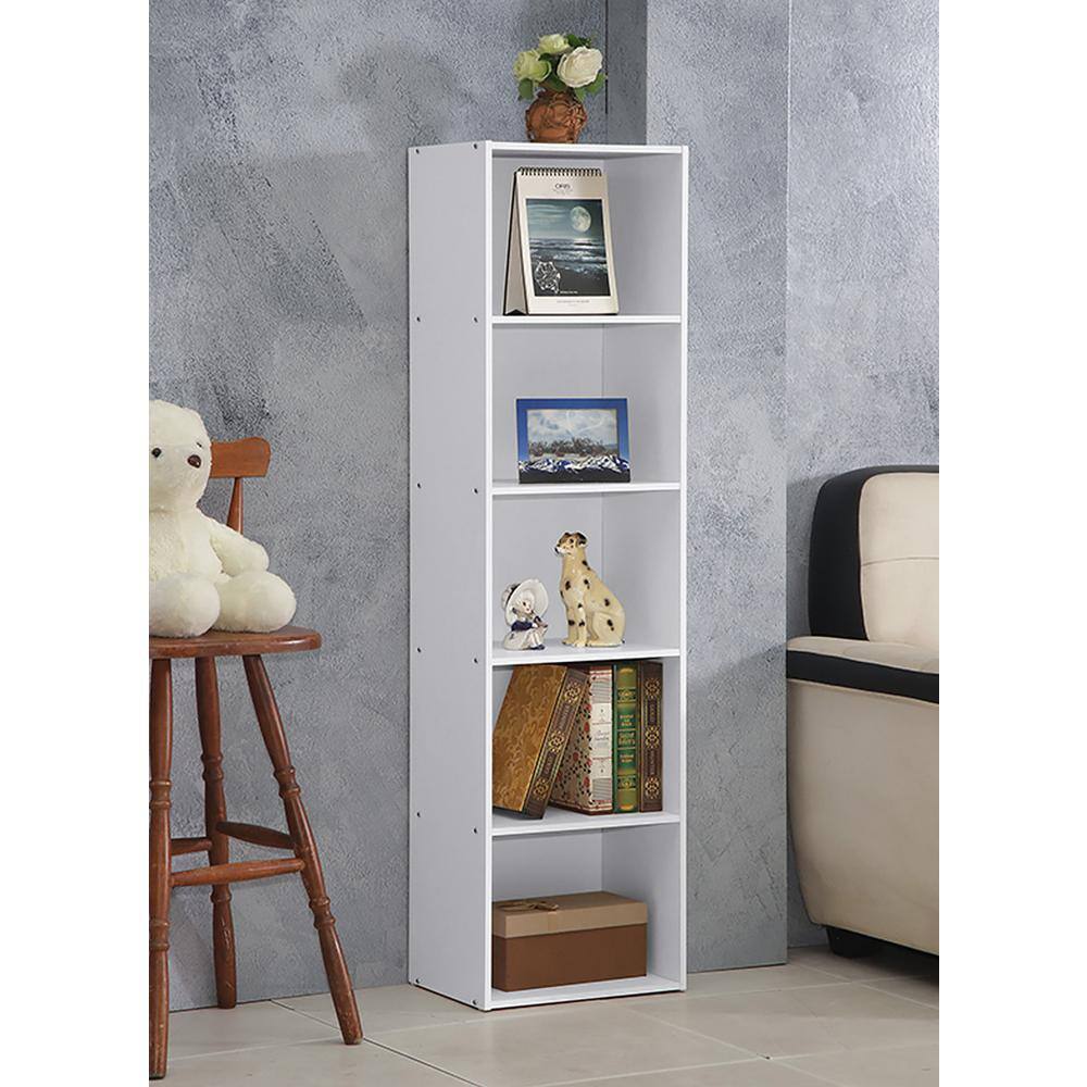 HODEDAH 5-Shelf 59 in. H White Wood Bookcase HID25 WHITE