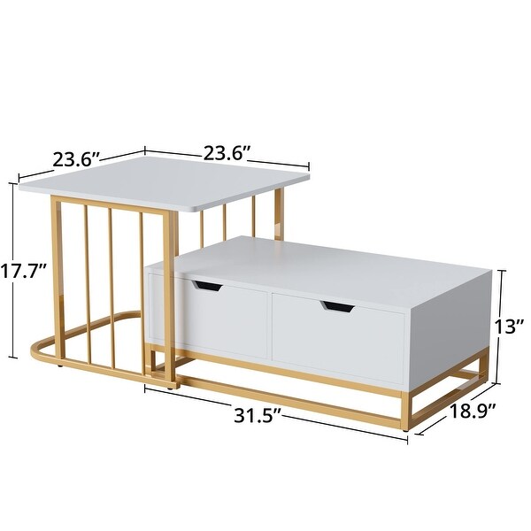 Modern Detachable Nesting Coffee Table Set of 2， 2 in 1 Small Square and Rectangular Living Room Table Set