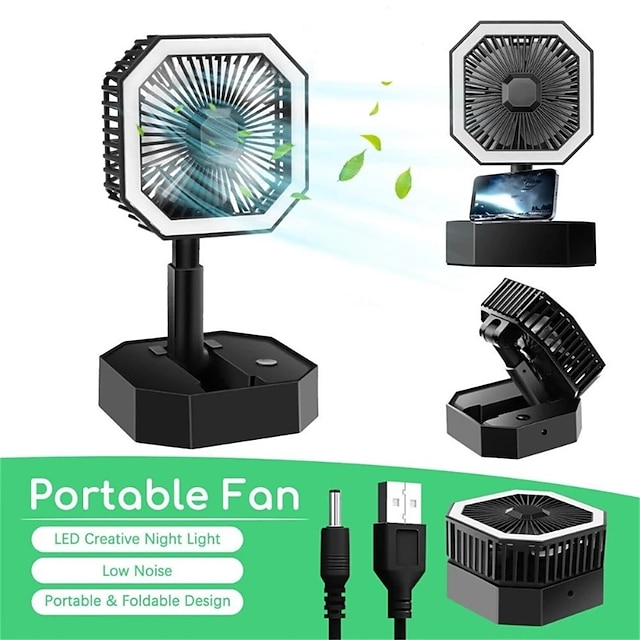 Portable Fan Rechargeable Adjustable Height Angle With LED Light USB Foldable Mini Fan Personal Fan for Travel Office Home