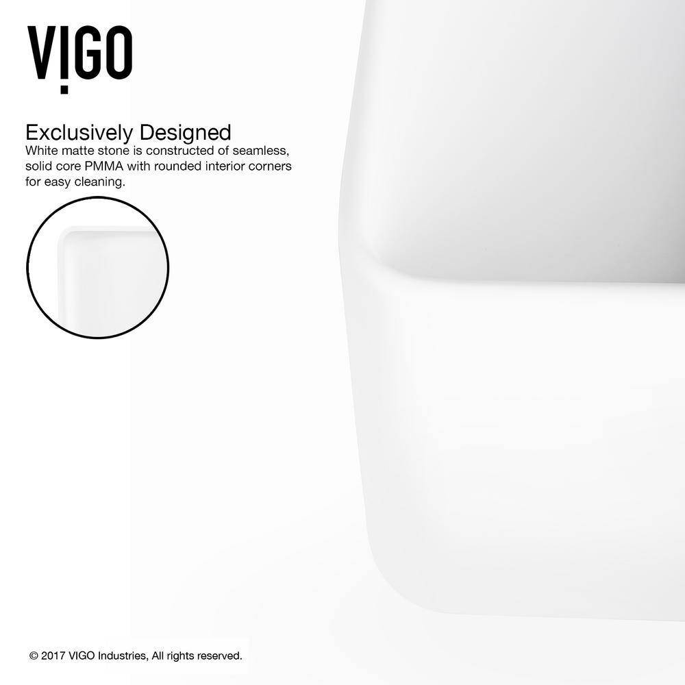 VIGO Amaryllis Modern White Matte Stone 20 in. L x 14 in. W x 7 in. H Rectangular Vessel Bathroom Sink VG04005