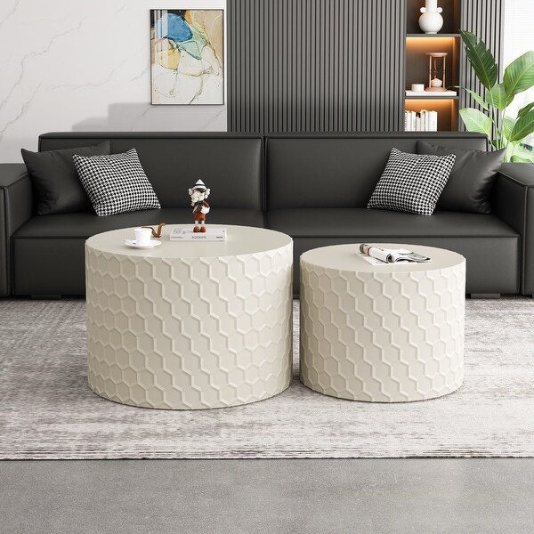 Modern Round Coffee Table，Drum Circle Coffee Table for Living Room，Bedroom，Set of 2